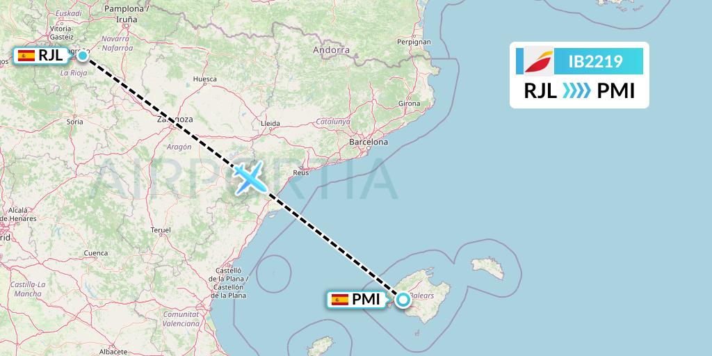 IB2219 Iberia Flight Map: Logrono to Palma de Mallorca