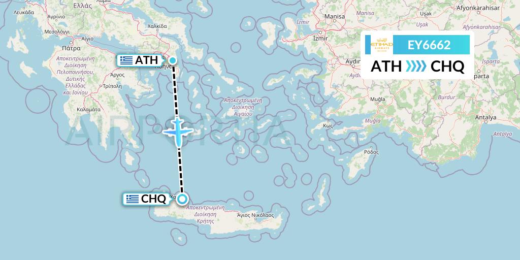 EY6662 Etihad Airways Flight Map: Athens to Chania