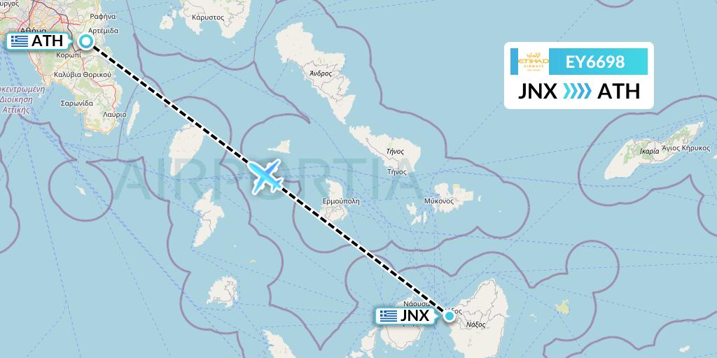 EY6698 Etihad Airways Flight Map: Naxos to Athens