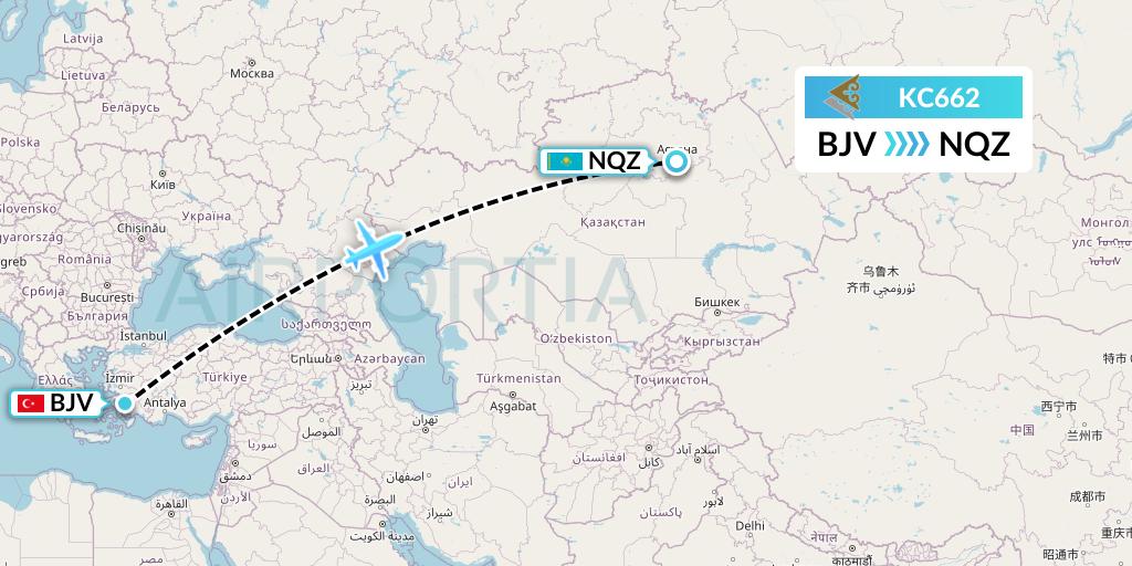 KC662 Air Astana Flight Map: Bodrum to Astana