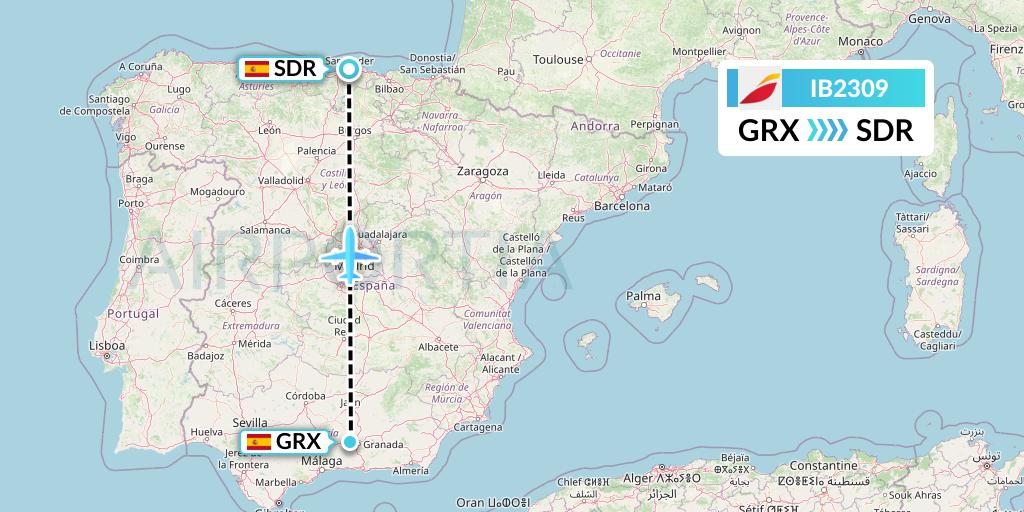 IB2309 Iberia Flight Map: Granada to Santander