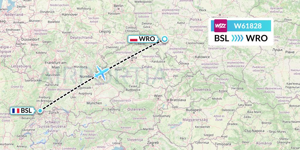 W61828 Wizz Air Flight Map: Basel to Wroclaw