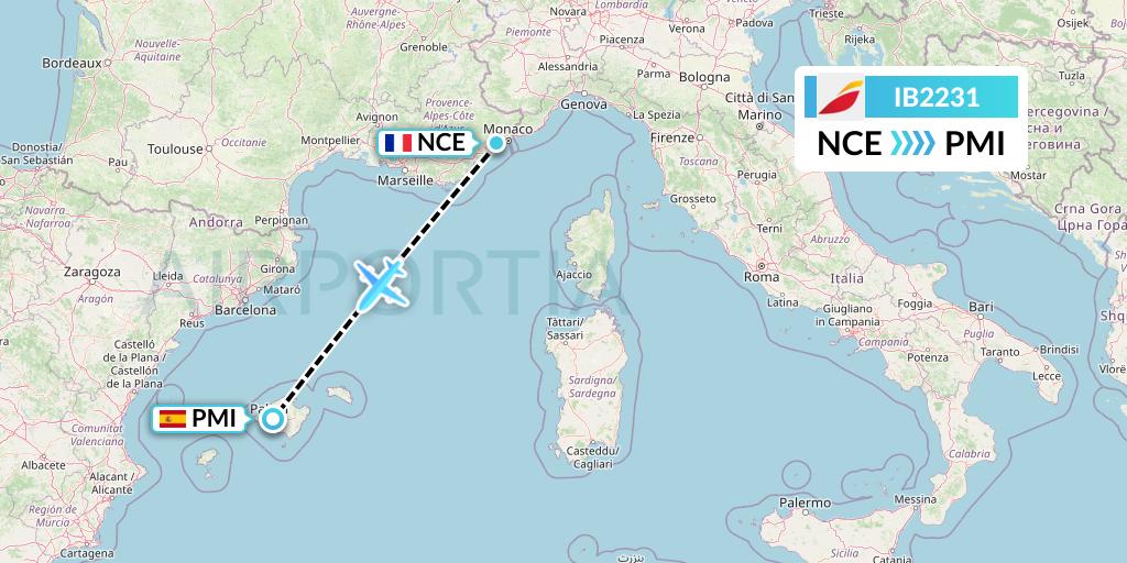IB2231 Iberia Flight Map: Nice to Palma de Mallorca