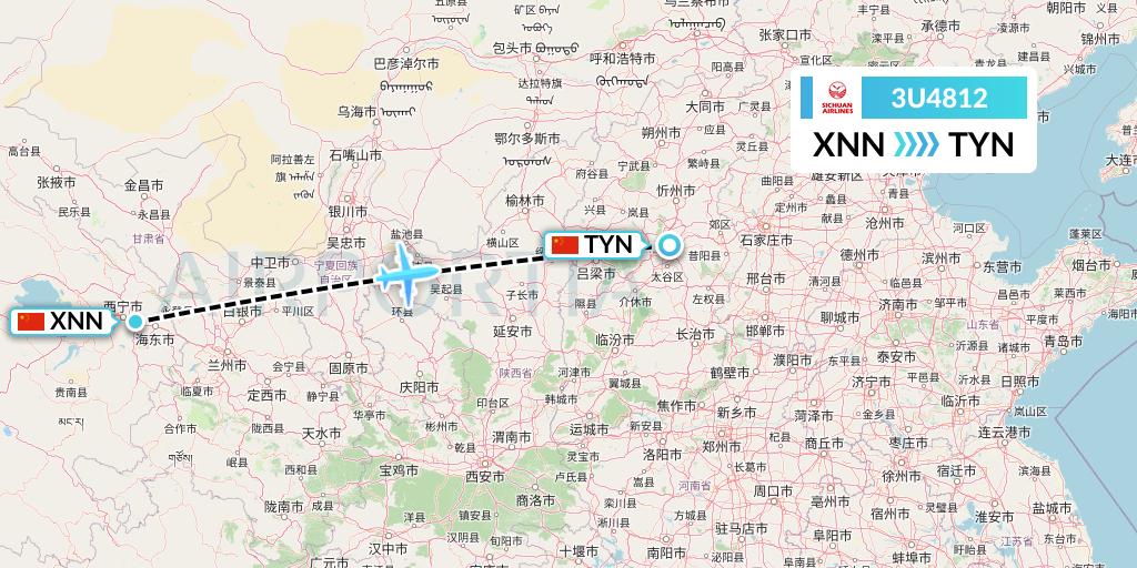 3U4812 Sichuan Airlines Flight Map: Xining to Taiyuan