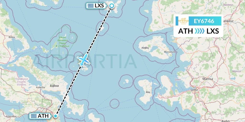 EY6746 Etihad Airways Flight Map: Athens to Lemnos
