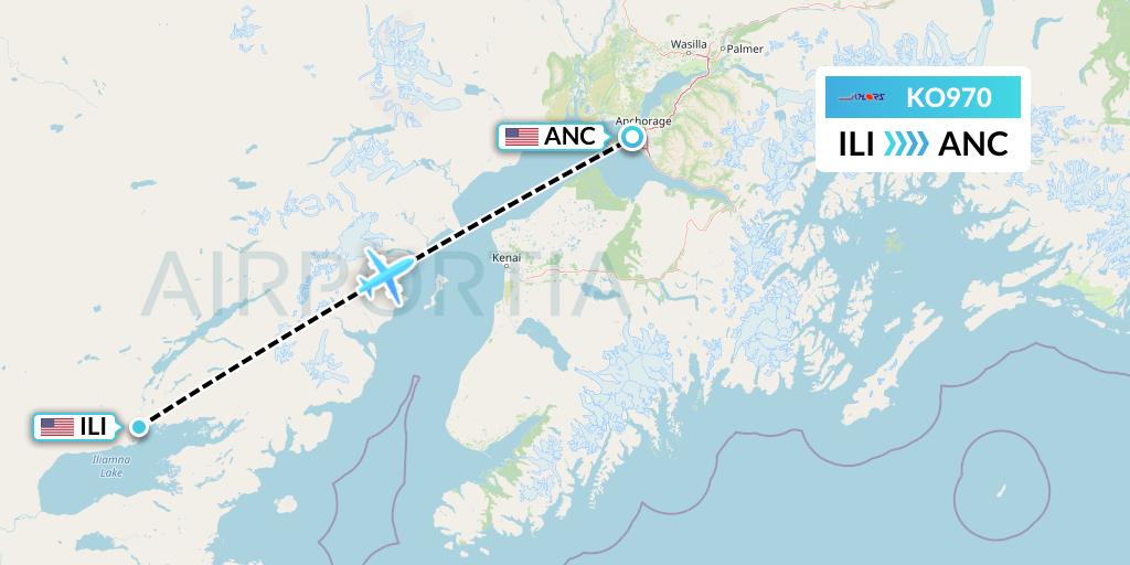 KO970 Komiaviatrans Flight Map: Iliamna to Anchorage