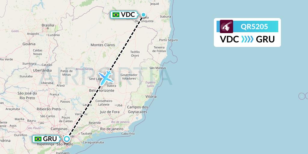 QR5205 Qatar Airways Flight Map: Vitoria Da Conquista to Sao Paulo