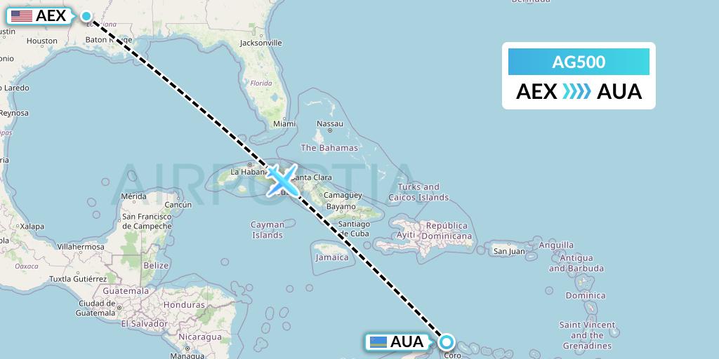 AG500 Aruba Airlines Flight Map: Alexandria to Oranjestad