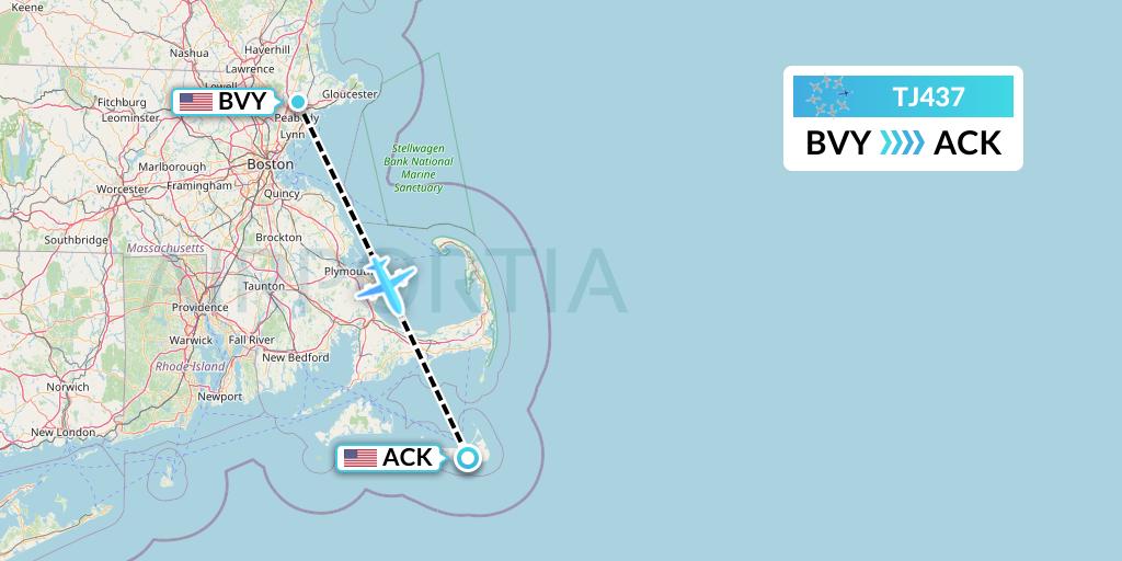 TJ437 Tradewind Aviation Flight Map: Beverly to Nantucket