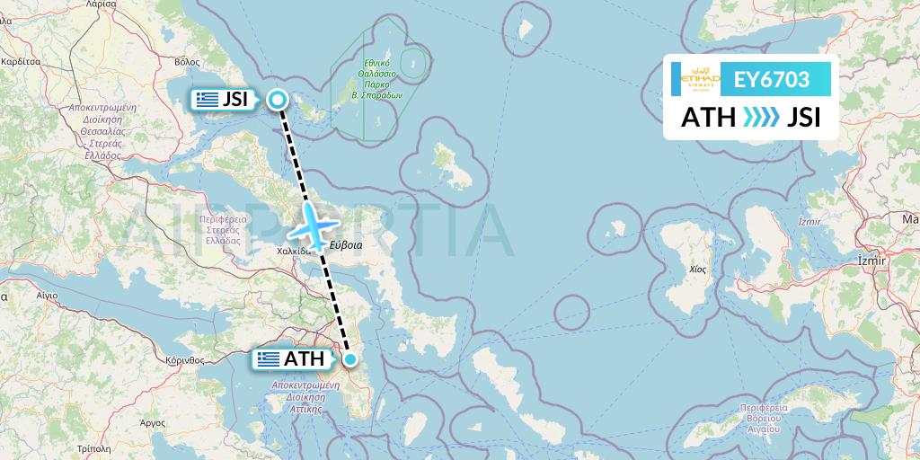 EY6703 Etihad Airways Flight Map: Athens to Skiathos