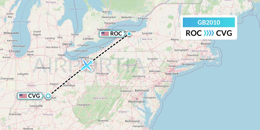 GB2010 ABX Air Flight Map: Rochester to Cincinnati