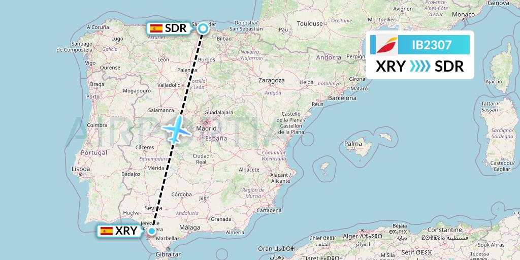 IB2307 Iberia Flight Map: Jerez to Santander
