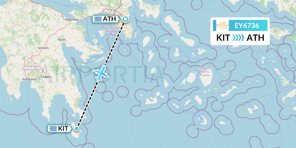 EY6736 Etihad Airways Flight Map: Kithira to Athens