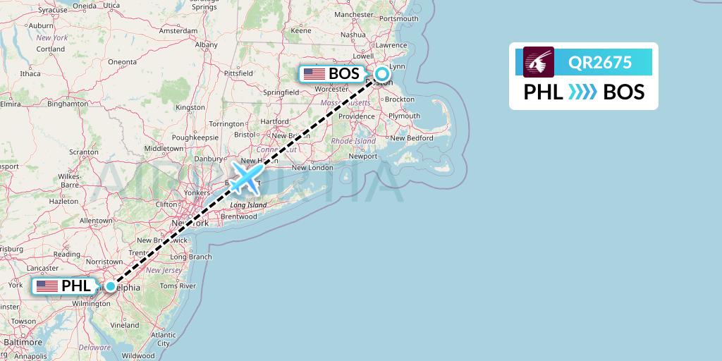 QR2675 Qatar Airways Flight Map: Philadelphia to Boston