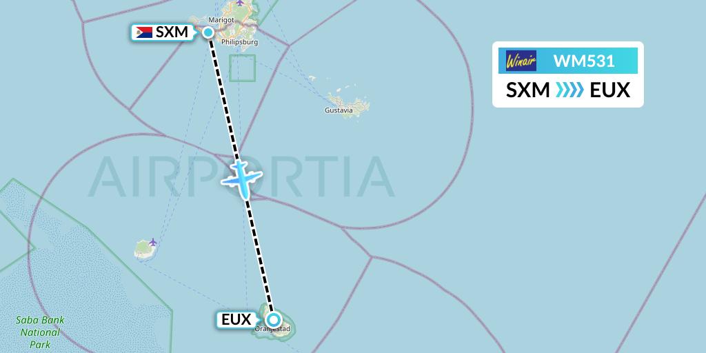 WM531 Winair Flight Map: Sint Maarten to Sint Eustatius