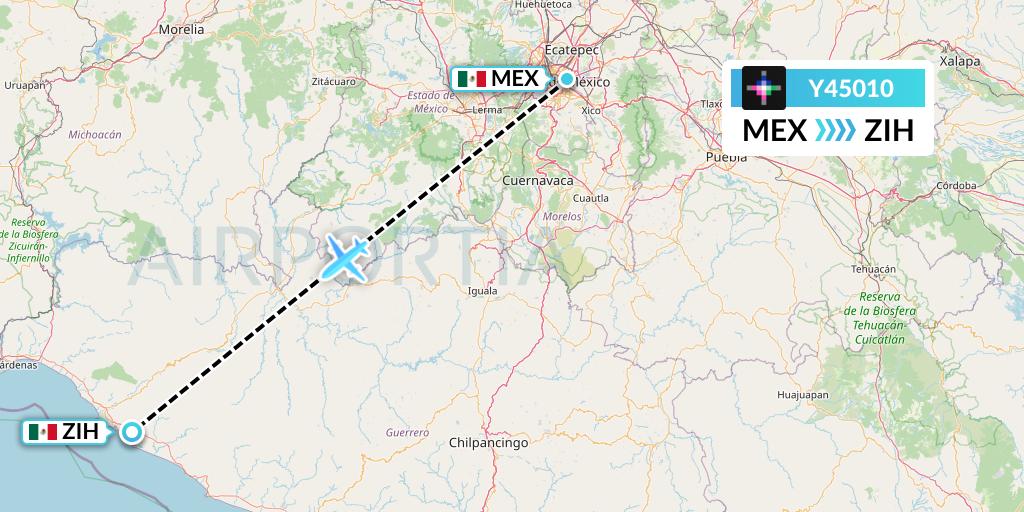 Y45010 Volaris Flight Map: Mexico City to Zihuatanejo