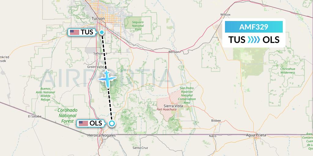 AMF329 Ameriflight Flight Map: Tucson to Nogales