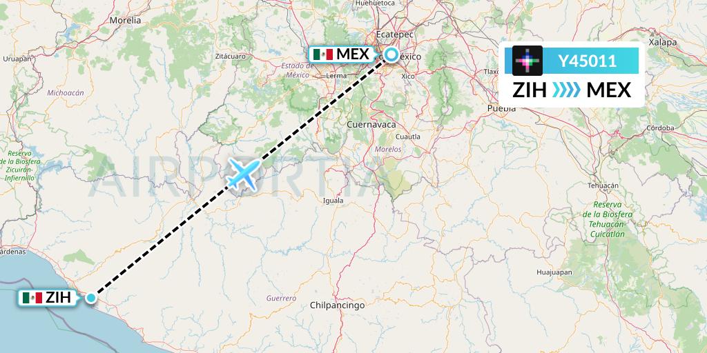 Y45011 Volaris Flight Map: Zihuatanejo to Mexico City