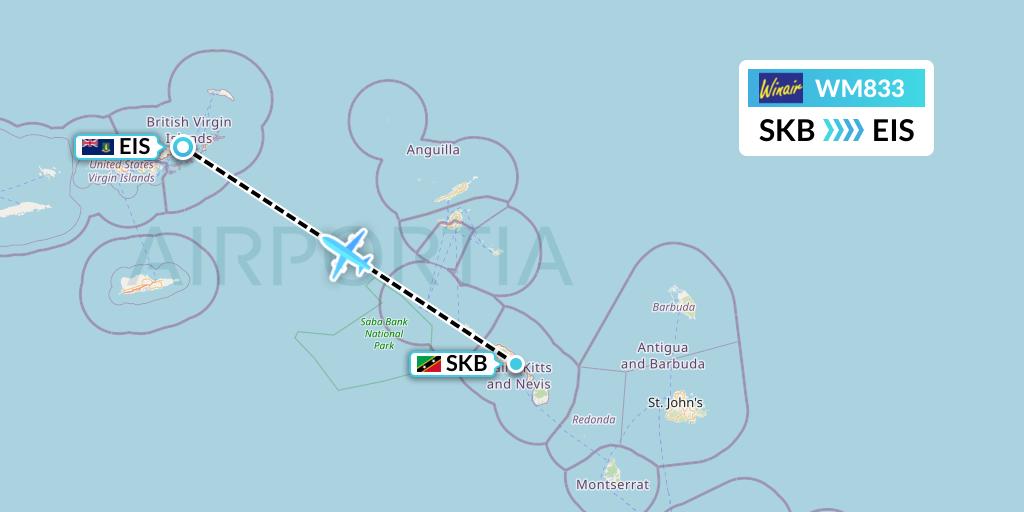 WM833 Winair Flight Map: Basseterre to Beef Island