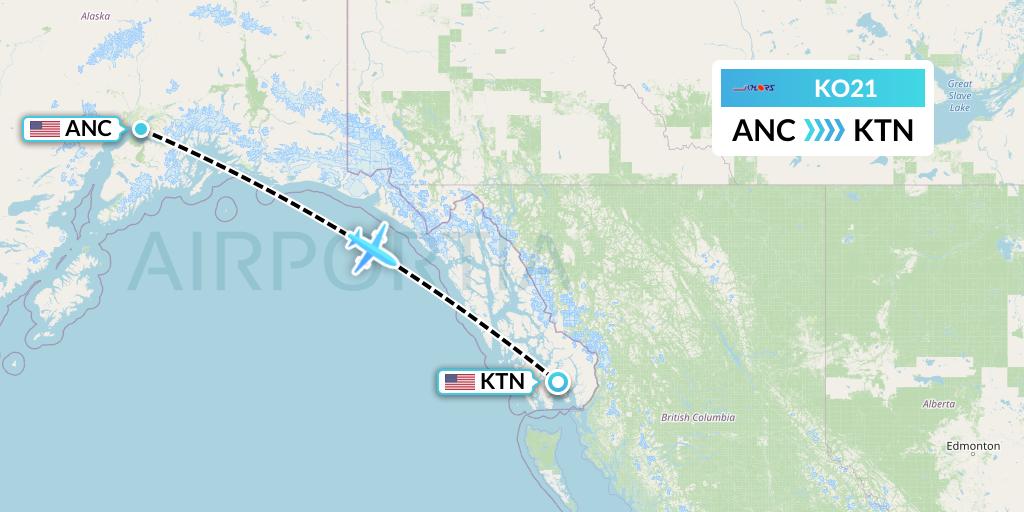 KO21 Komiaviatrans Flight Map: Anchorage to Ketchikan