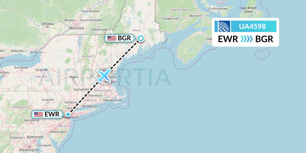 UA4598 United Airlines Flight Map: New York to Bangor