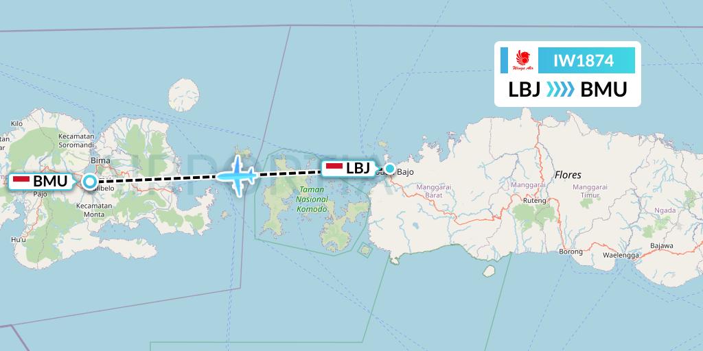IW1874 Wings Air Flight Map: Labuan Bajo to Bima