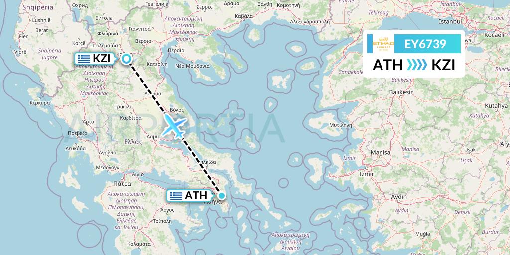 EY6739 Etihad Airways Flight Map: Athens to Kozani