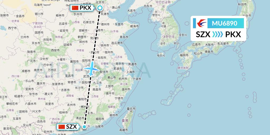 MU6890 China Eastern Airlines Flight Map: Shenzhen to Beijing