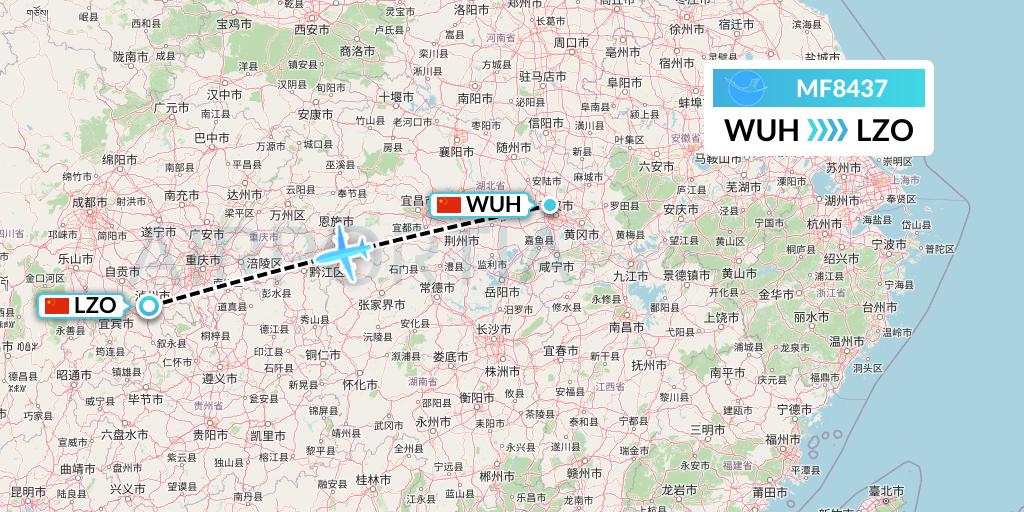 MF8437 Xiamen Airlines Flight Map: Wuhan to Luzhou