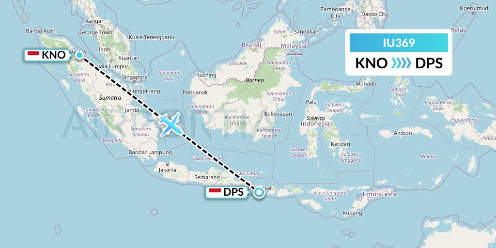 IU369 Pt. Super Air Jet Flight Map: Medan to Denpasar