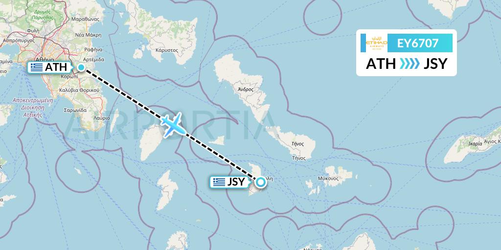 EY6707 Etihad Airways Flight Map: Athens to Syros Island