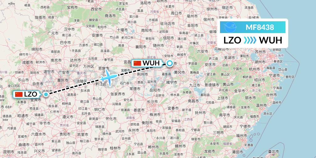 MF8438 Xiamen Airlines Flight Map: Luzhou to Wuhan