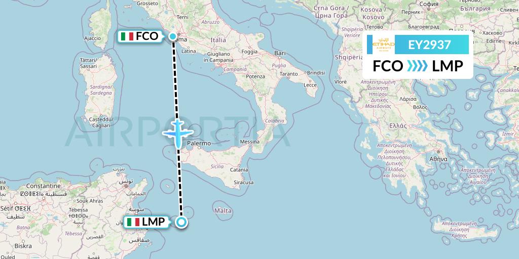 EY2937 Etihad Airways Flight Map: Rome to Lampedusa