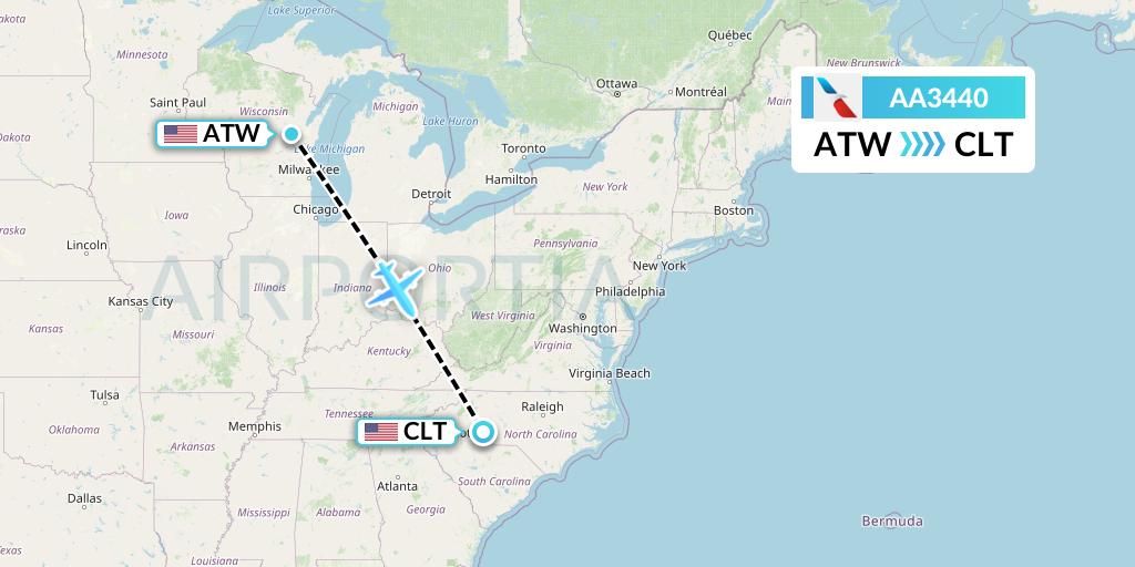 AA3440 American Airlines Flight Map: Appleton to Charlotte