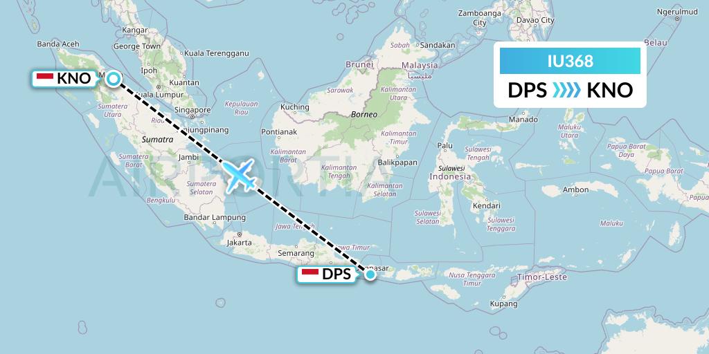 IU368 Pt. Super Air Jet Flight Map: Denpasar to Medan