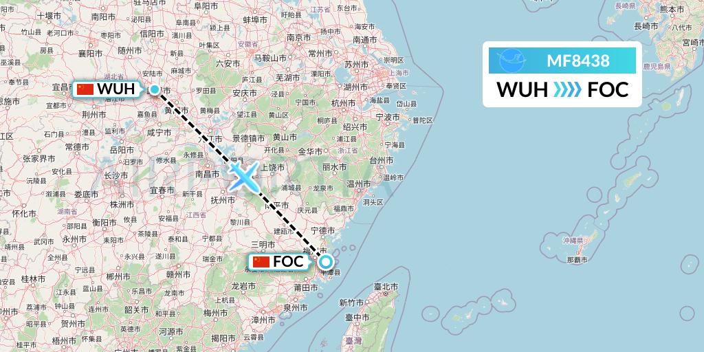 MF8438 Xiamen Airlines Flight Map: Wuhan to Fuzhou