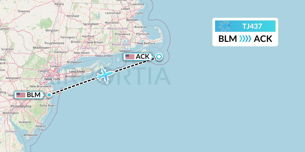 TJ437 Tradewind Aviation Flight Map: Atlantic City to Nantucket