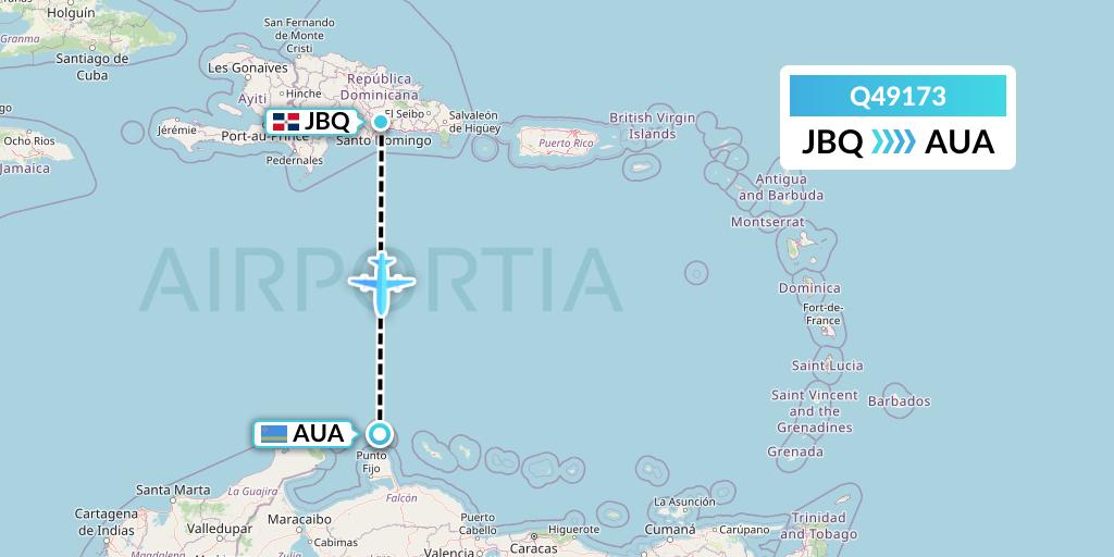 Q49173 Euroairlines Flight Map: Santo Domingo to Oranjestad