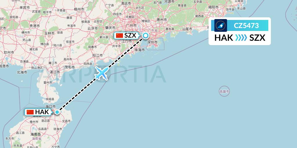 CZ5473 China Southern Airlines Flight Map: Haikou to Shenzhen