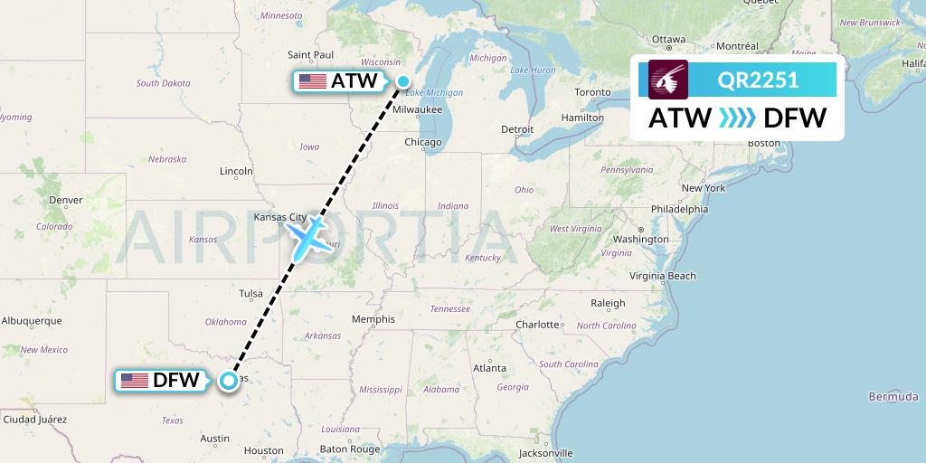 QR2251 Qatar Airways Flight Map: Appleton to Dallas