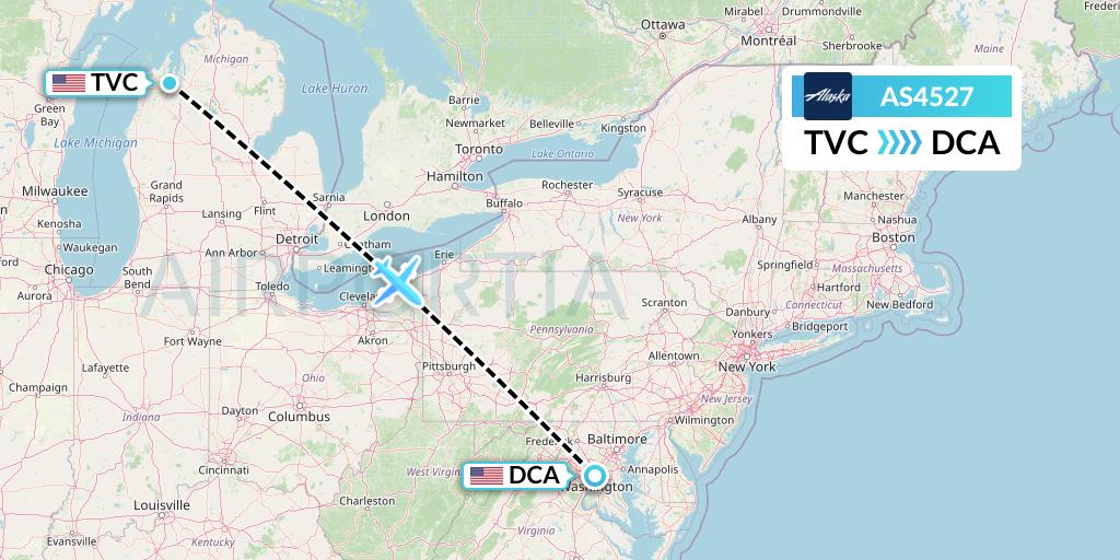 AS4527 Alaska Airlines Flight Map: Traverse City to Washington