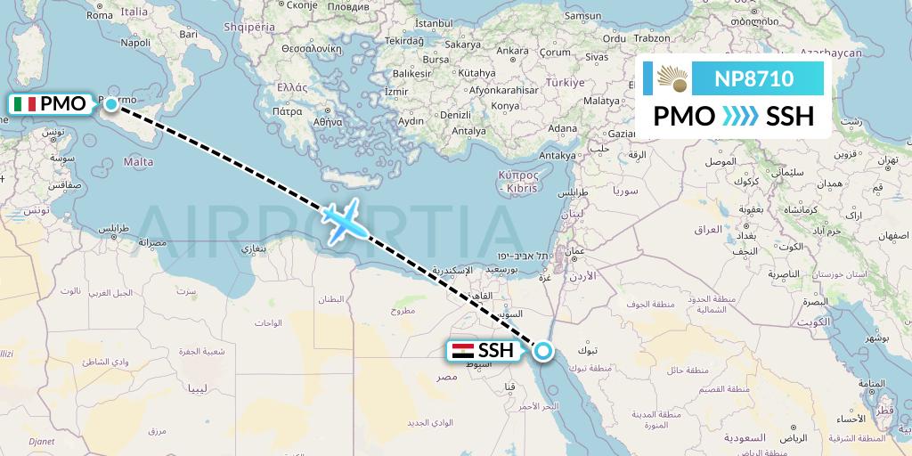 NP8710 Nile Air Flight Map: Palermo to Sharm el-Sheikh
