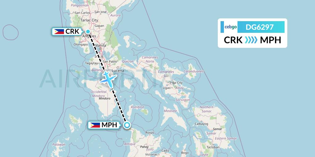 DG6297 Cebgo Flight Map: Angeles City to Caticlan