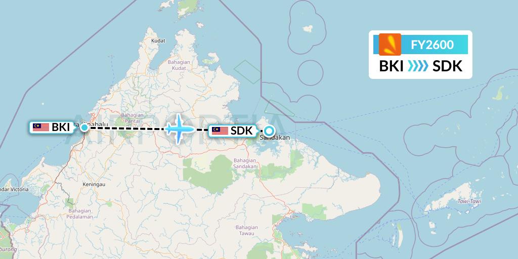 FY2600 Firefly Flight Map: Kota Kinabalu to Sandakan
