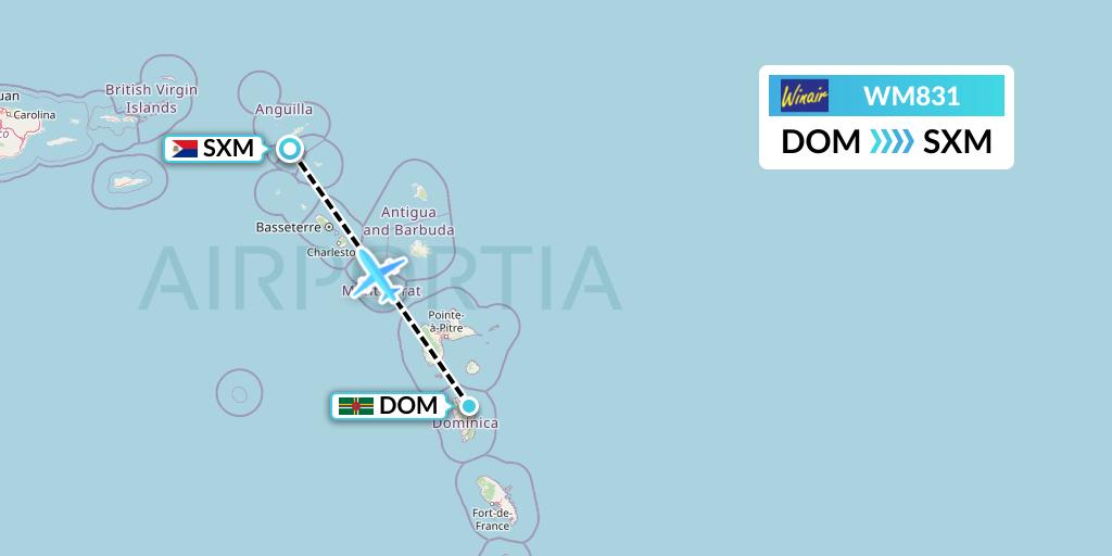 WM831 Winair Flight Map: Dominica to Sint Maarten