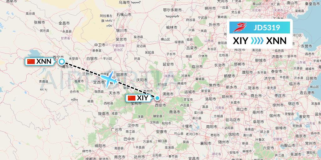 JD5319 Capital Airlines Flight Map: Xi'an to Xining