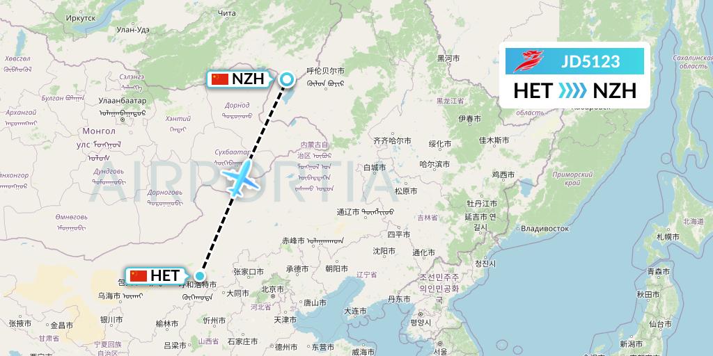 JD5123 Capital Airlines Flight Map: Hohhot to Manzhouli