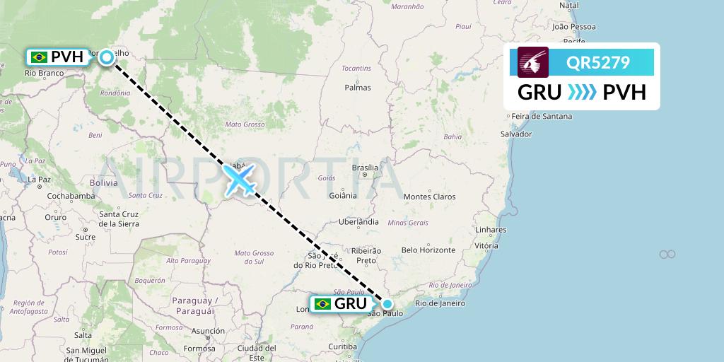 QR5279 Qatar Airways Flight Map: Sao Paulo to Porto Velho