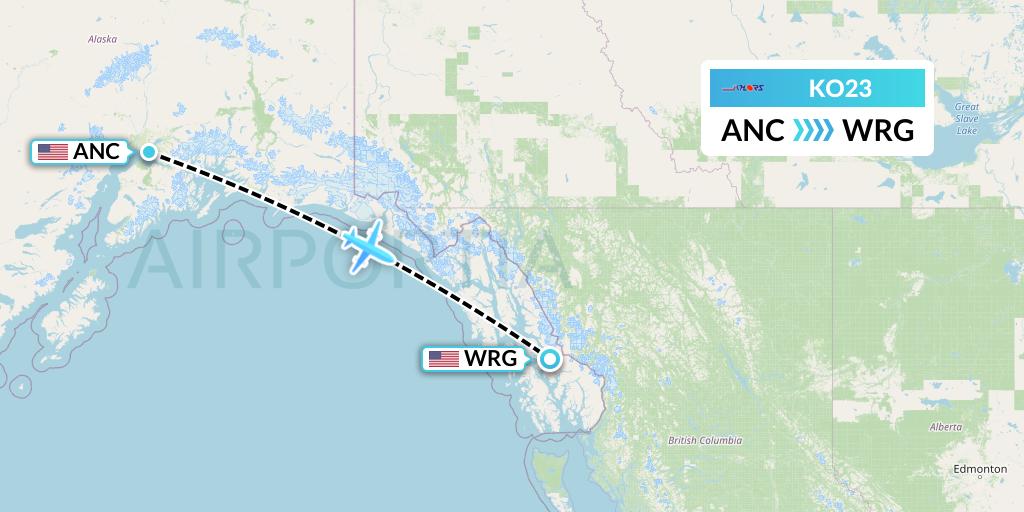 KO23 Komiaviatrans Flight Map: Anchorage to Wrangell