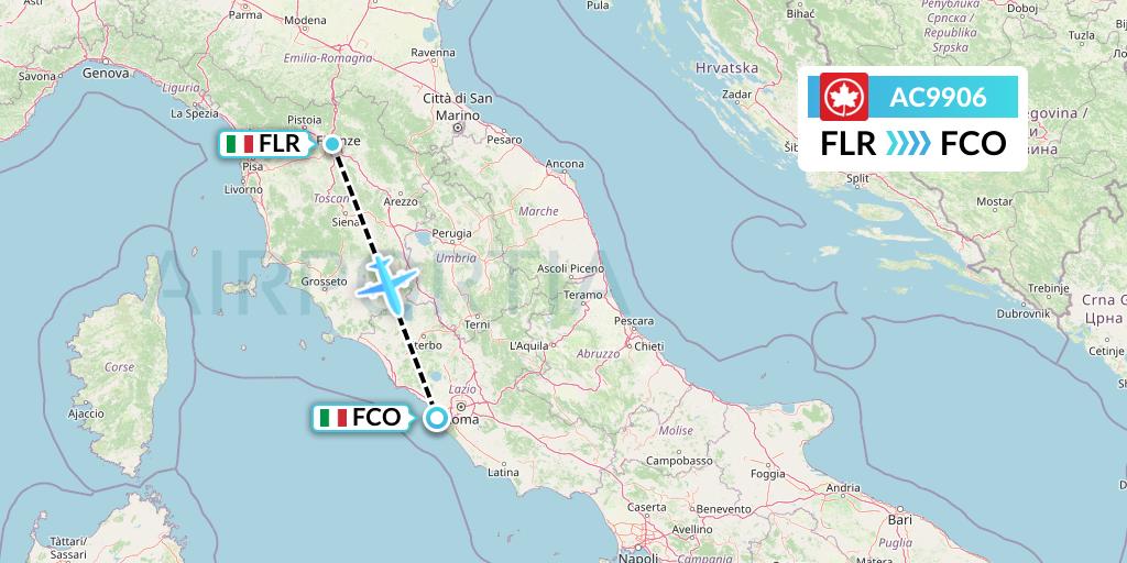 AC9906 Air Canada Flight Map: Florence to Rome